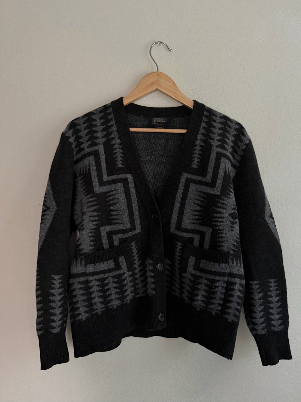 Pendleton Lambswool Southwestern Harding Cardigan Sweater Black Gray S - Picture 2 of 13